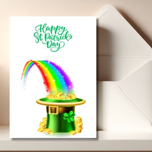 Carte imprimable de la Saint-Patrick Carte en or rose Carte de voeux de la chance irlandaise Carte verte pour les fêtes de fin d'année à téléchargement immédiat