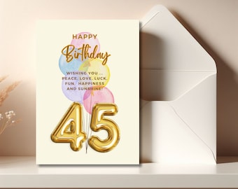 45e verjaardagskaart: afdrukbare ballonviering (pdf)