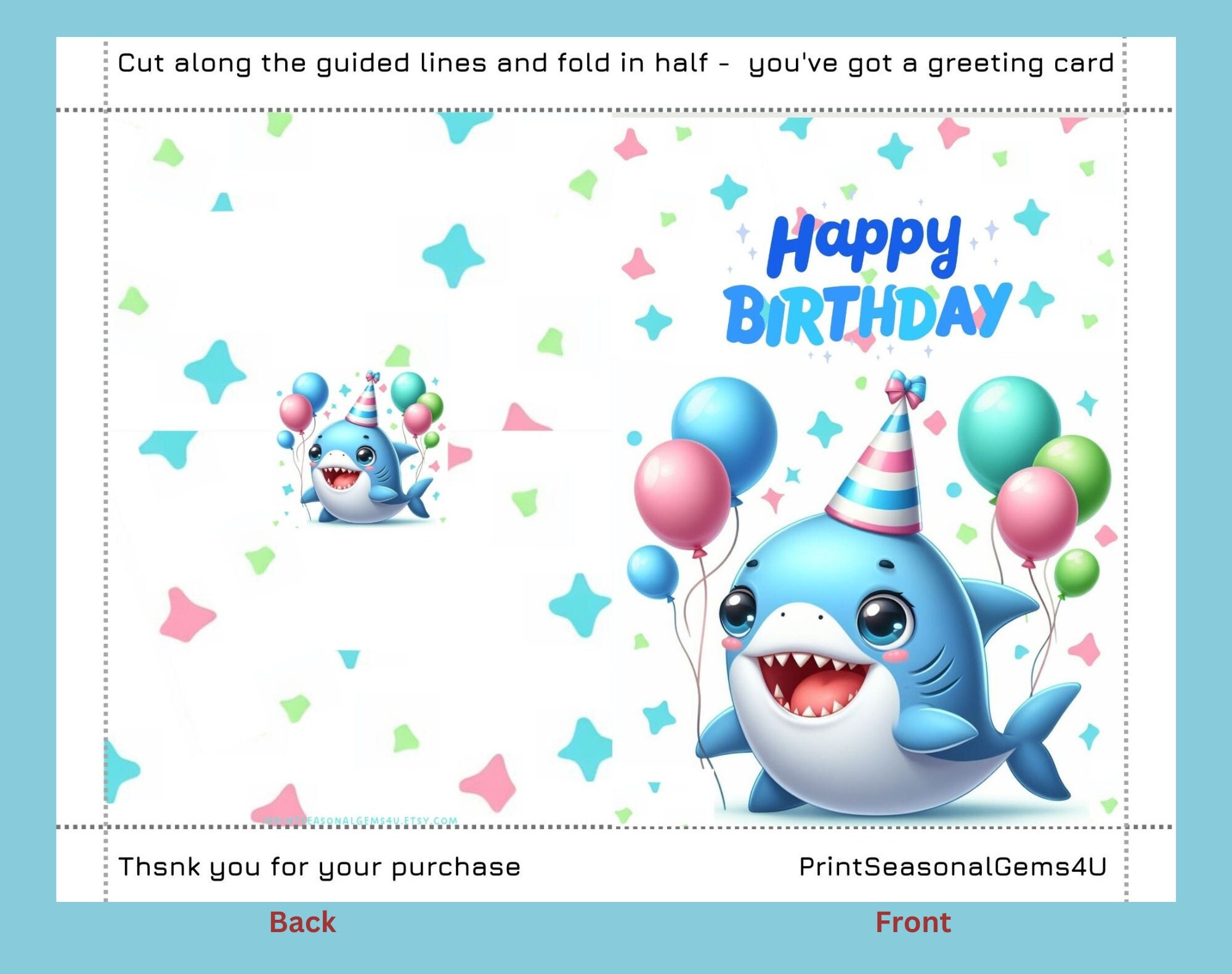Shark Printable Birthday Card Shark Baby Birthday Card, Printable Card ...