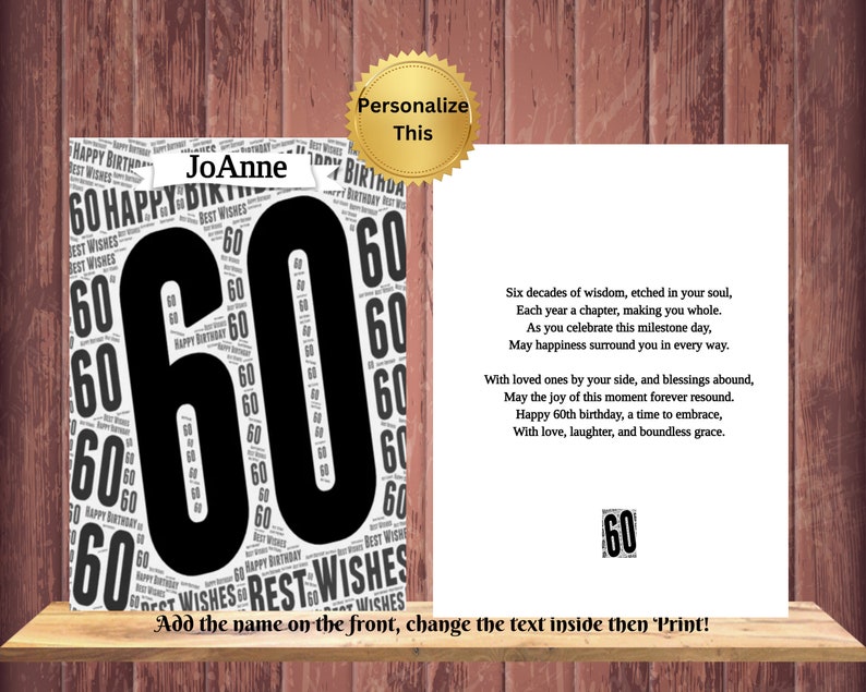 Editable Printable 60th Birthday Card Printable Birthday Card 60th ...