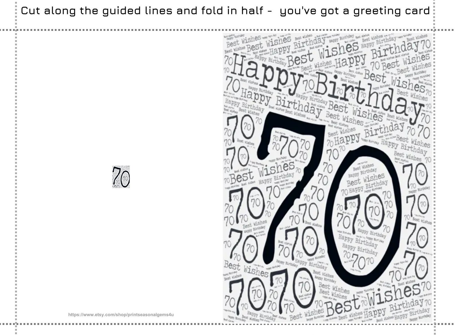 70th Birthday Card, Printable Birthday Card, Milestone Card, 70th
