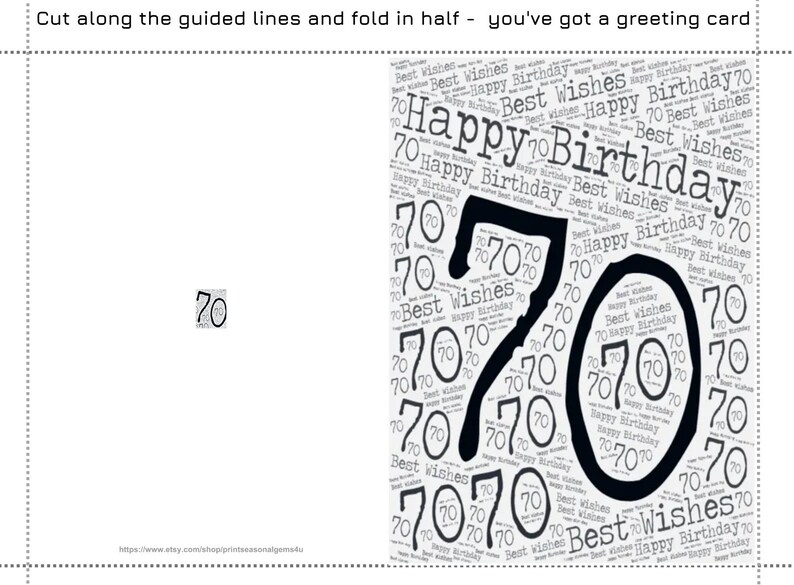 70th Birthday Card, Printable Birthday Card, Milestone Card, 70th ...