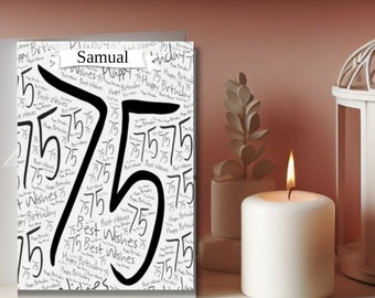 Elegant 75th Birthday Card Template: Black & White Design (Digital Download)
