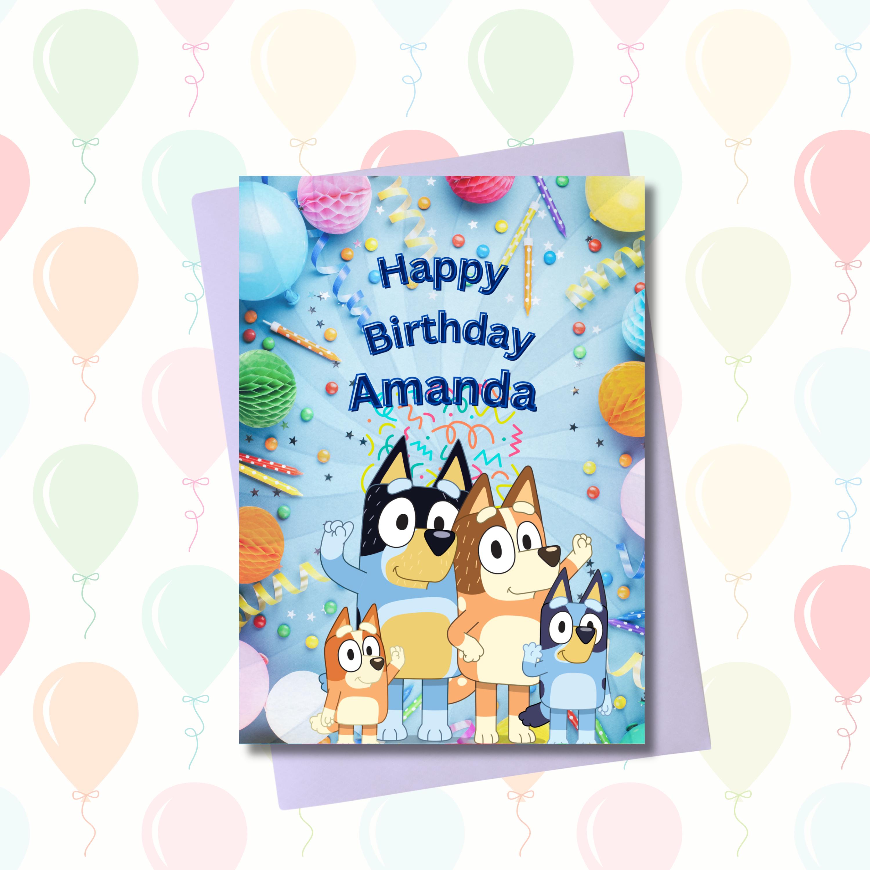 Personalized Bluey Dog Birthday Card (PDF)
