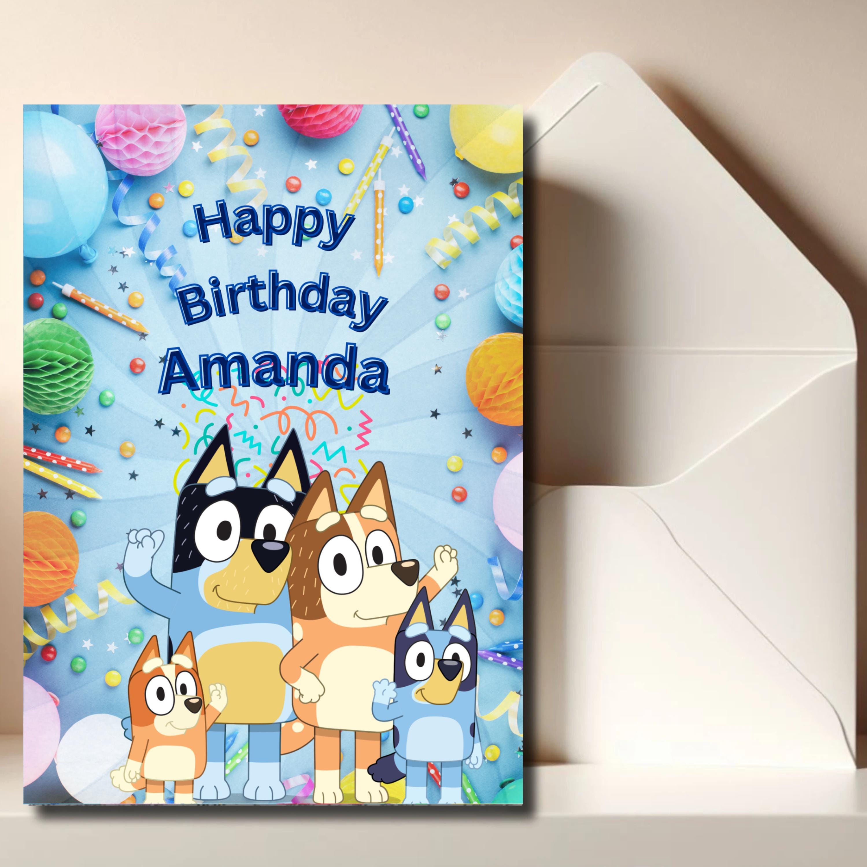 Personalized Bluey Dog Birthday Card (PDF)