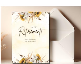 Floral Retirement Card, Happy Retirement Wishes (Digital Download)