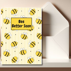 Printable Get Well Card Bee Better Soon Bees Wishes Speedy Recovery Printable Card