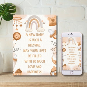 Félicitations Naissance Imprimable & E-Card Carte Baby Shower Carte De Naissance Coloré Téléchargement Instantané Peut Être Personnalisé