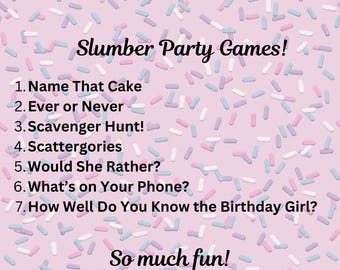 Printable Slumber Party Games: Teen Birthday Sleepover (Digital Download)
