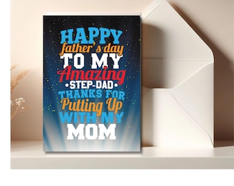 Tarjeta divertida para el Día del Padre para el padrastro: Gracias por aguantar a mamá (tarjeta imprimible)