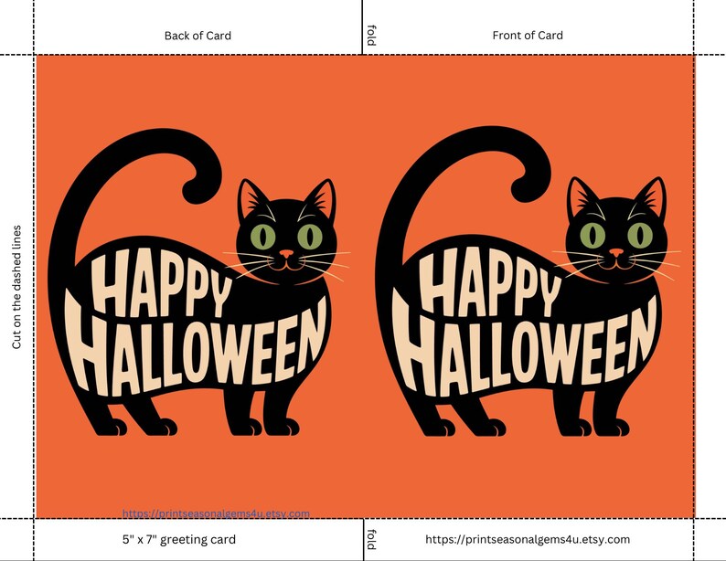 Retro Black Cat Halloween Card (printable) - Etsy