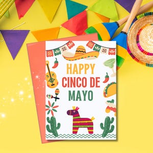 Tarjeta imprimible del Cinco de Mayo Tarjeta imprimible de Feliz Cinco de Mayo Tarjeta de celebración mexicana Tarjeta de felicitación del 5 de mayo Tarjeta de felicitación del Cinco de Mayo