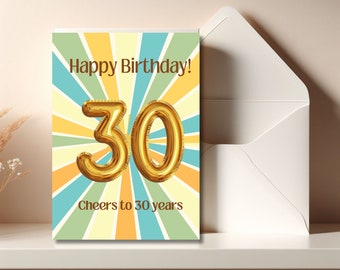 30th Birthday Card, Printable Birthday Card, 30th Birthday Printables ...