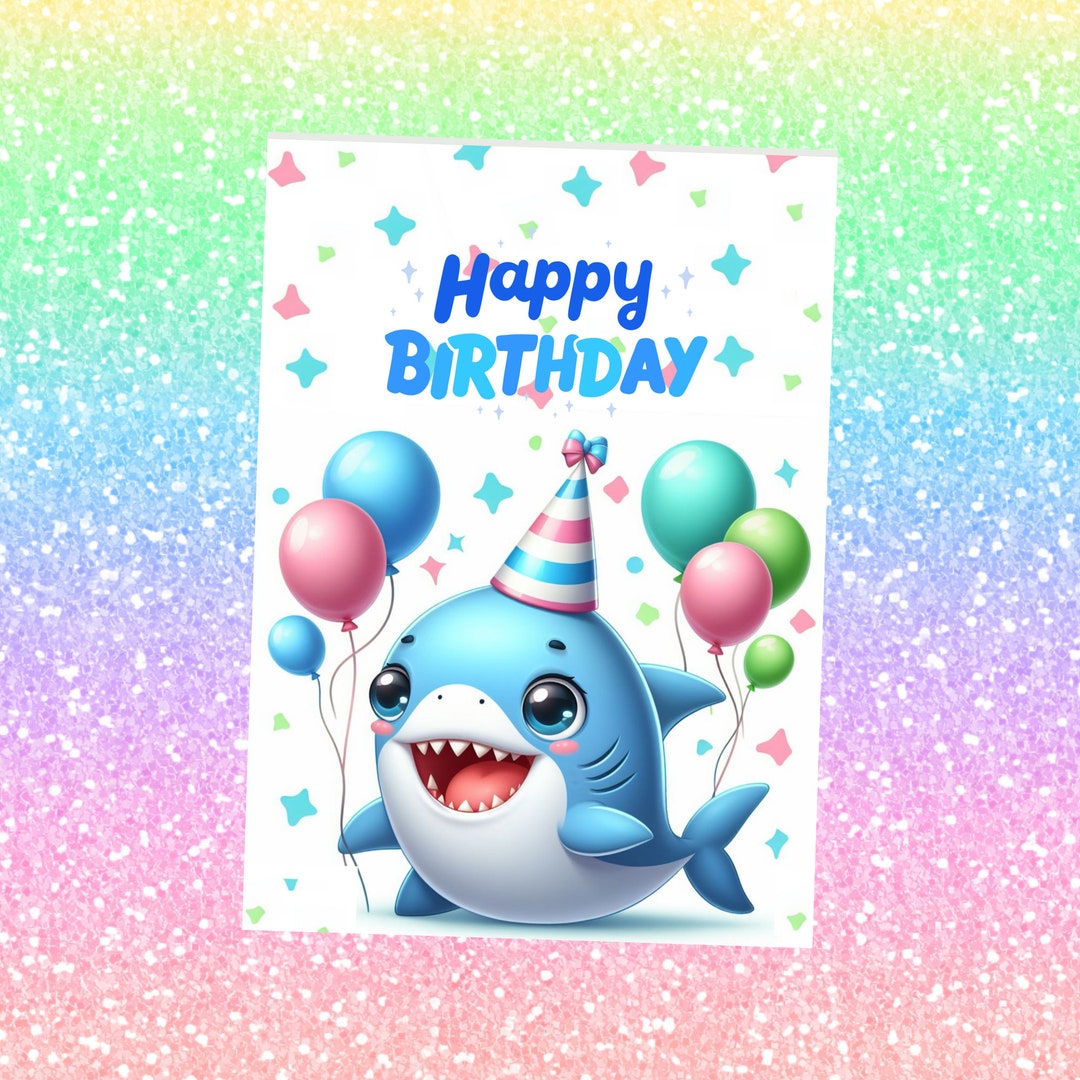 Shark Printable Birthday Card Shark Baby Birthday Card, Printable Card ...