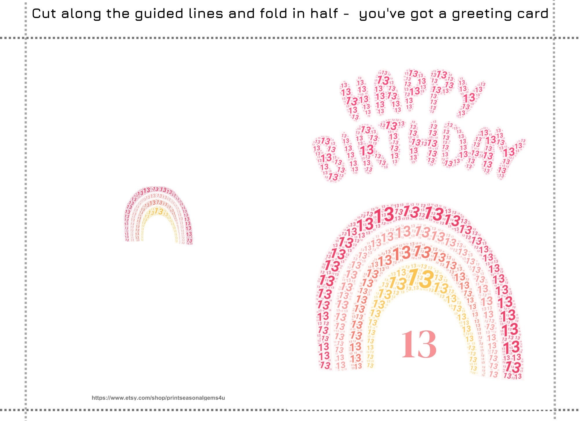 13th Birthday Card, Printable Birthday Card, Milestone Card, 13th ...