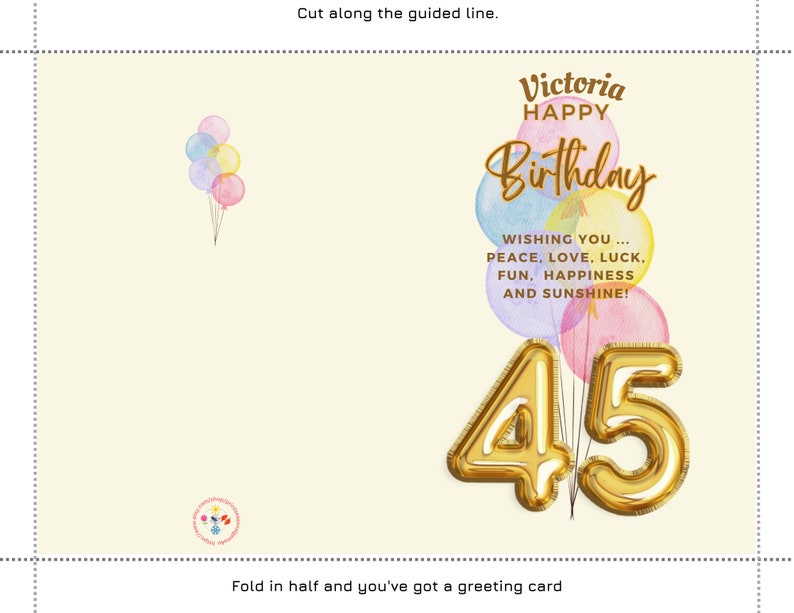 Printable 45th Birthday Card, Customized Card, Made to Order ...
