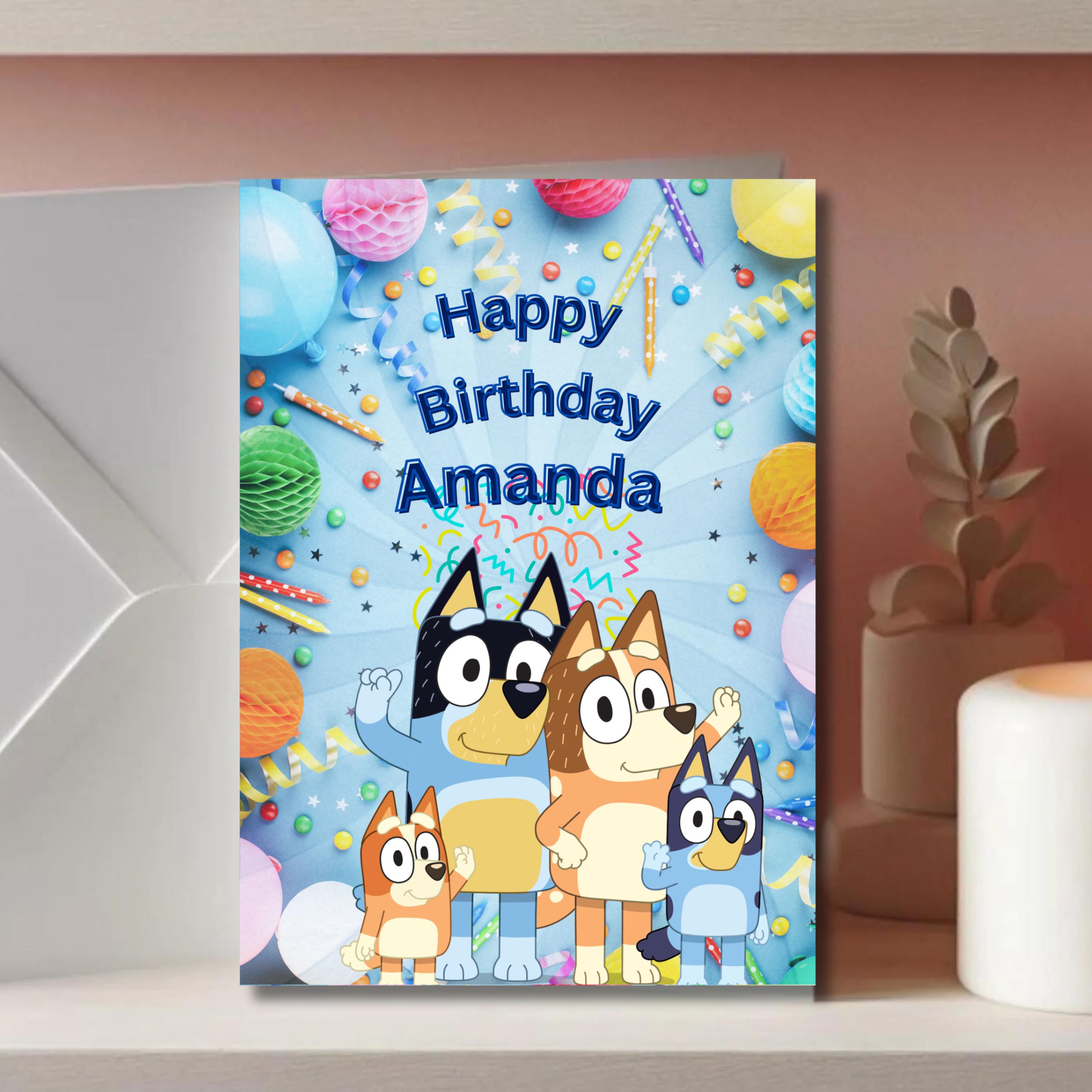 Personalized Bluey Dog Birthday Card (PDF)