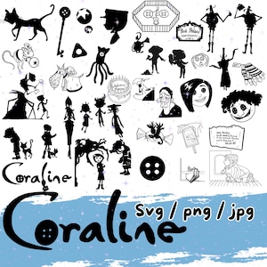Coraline svg bundel, png, jpg gesneden bestanden ontwerp andere moeder Coraline ghost kinderen knop ogen digitale download, cricut-bestanden, wybie svg