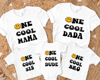 One Cool Family Shirt, 1st Birthday Tee, Matching Family Birthday Tee, Smile Face Matching Group, Mama Dada Dude Shirt, First Birthday Tee