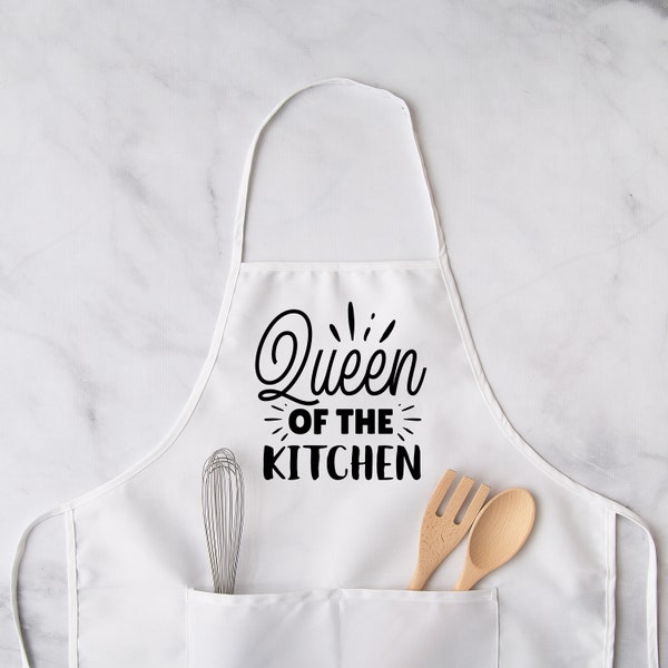 Queen Of The Kitchen Apron, Cute Mother's Day Gift Apron, Chef Wife Gift, Cooking Lover Apron For Women, Mommy Birthday Gift, Kitchen Apron