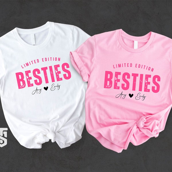 Chemise Besties en édition limitée, T-shirts personnalisés avec noms de meilleures amies, joli cadeau d'anniversaire Bestie, T-shirt assorti pour meilleures amies, T-shirt sœurs, Fête de l'amitié