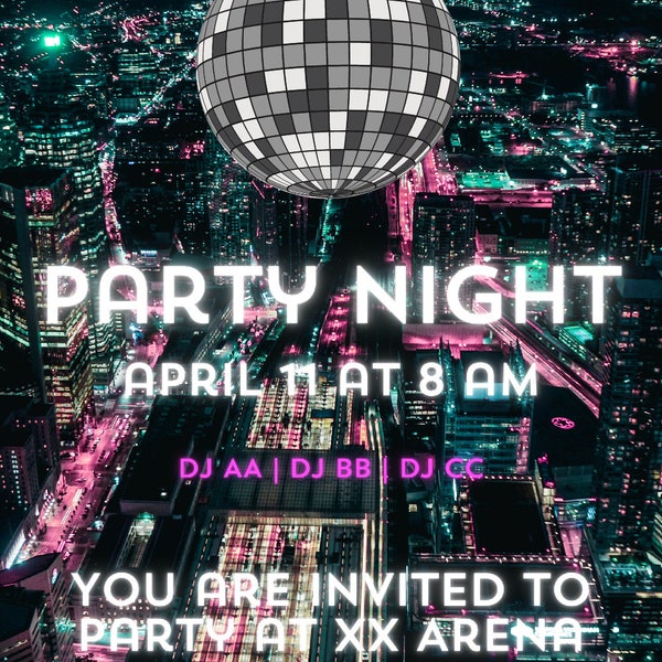 Night Party. Night Party Invitation. Party invitation made to order. Party invitation night.