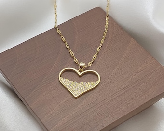 Collar de corazón para novia, regalo perfecto para esposa, collar de corazón, collar de corazón de piedra, collar de amor de corazón delicado, regalo para ella