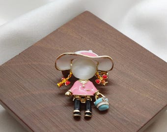 Handmade Steel Girl Brooch, Enamel Lapel Pin, Gift for Teacher