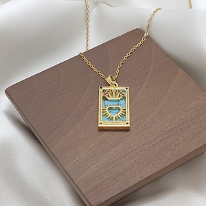 Zarin Tarot Karte Halskette, kleine Astrologie Halskette, himmlische Halskette, Rechteck Gothik Frauen Halskette, spiritueller Schmuck