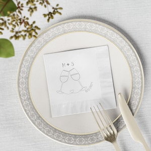 Aangepaste servetten voor bruiloft, jubileum, verloving, gepersonaliseerd monogram cocktaildrank lunchdiner servet, op maat gemaakt servet