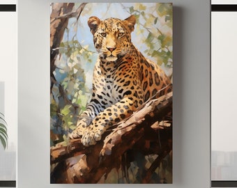 Printable art: Leopard in a tree - Abstract Oil Painting (v5)