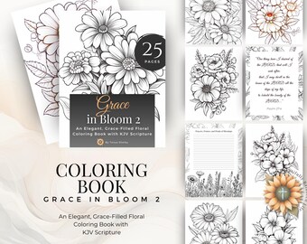 Kristen blommig målarbok för kvinnor | Grace in Bloom 2 | KJV Skrift (digital nedladdning)