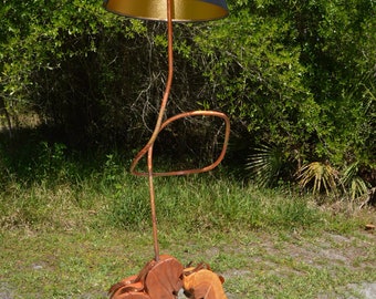 OOAK floor lamp, "Mother and Child" old growth Cypress and heated treated and colored natural copper