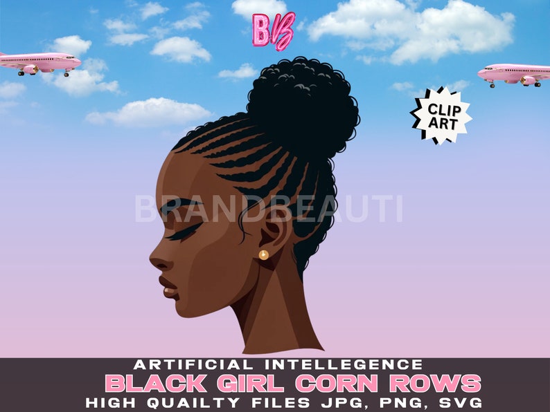 Black Woman Cornrow Ponytail Clipart, Beauty, Hairstyle Illustration ...