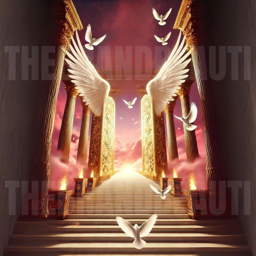 4- Gold Heaven Gate Column Memorial Background, PNG, Funeral Program ...