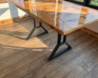 Farmhouse Table- Epoxy- Stainless Steel Legs