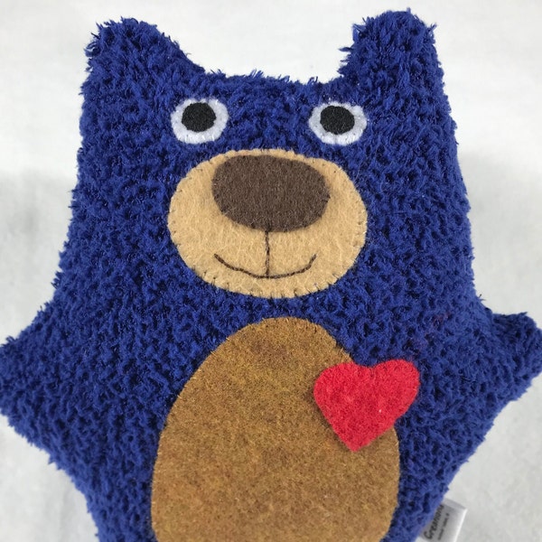 Handmade Baby’s 1st Bear with hand-sewn felt appliqués for features and red heart