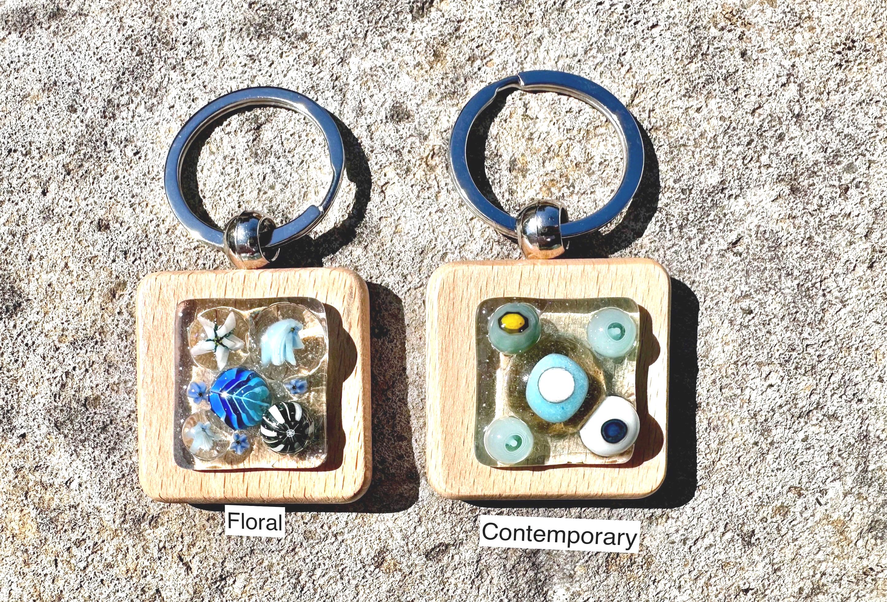 Amazing Glass Key Rings Decorative Fused Glass and Wood Key Ring - Floral, Contemporary, Glass ...