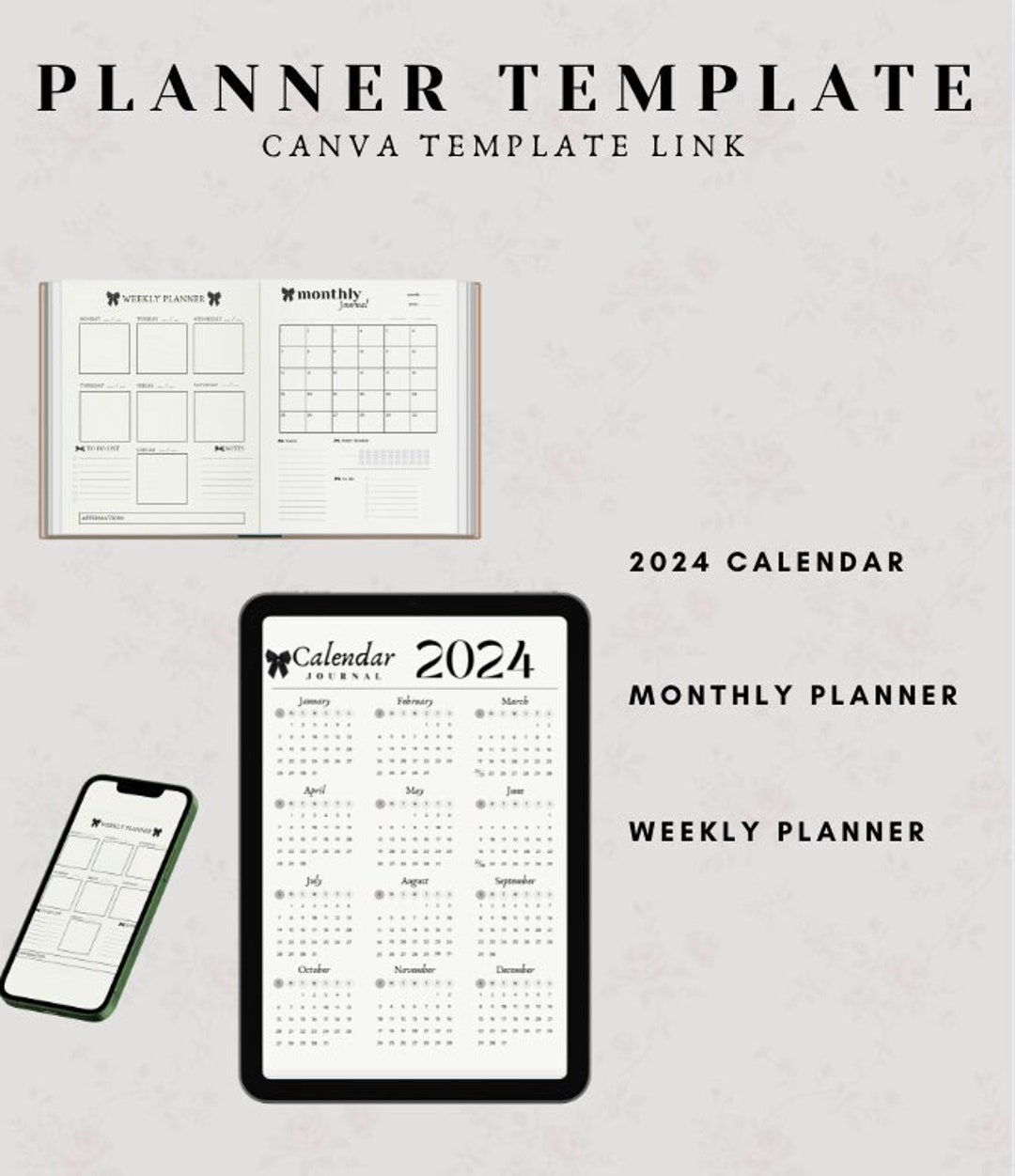 Canva Template: Monthly/weekly Planner Free 2024 Calendar - Etsy