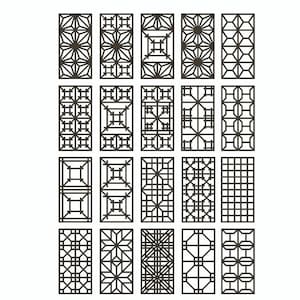 Plantillas Andon de Kumiko Pattern Muster Asa-no-ha Izutsu-Tsugi 20 piezas (archivos STL para impresoras 3D)