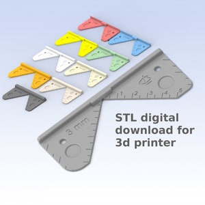 Könnte beinhalten: Ein Satz 3D-druckbarer Fliesenabstandshalter für die Verwendung mit einem 3D-Drucker. Das Set enthält verschiedene Größen und Farben, darunter Grau, Weiß, Gelb, Orange, Rot, Rosa, Hellblau, Grün und Hellgrün. Die Abstandshalter sind so konzipiert, dass sie beim Drucken mit einem 3D-Drucker für einen gleichmäßigen Fliesenabstand sorgen. Das Bild zeigt auch ein Lineal mit Markierungen in Millimetern.