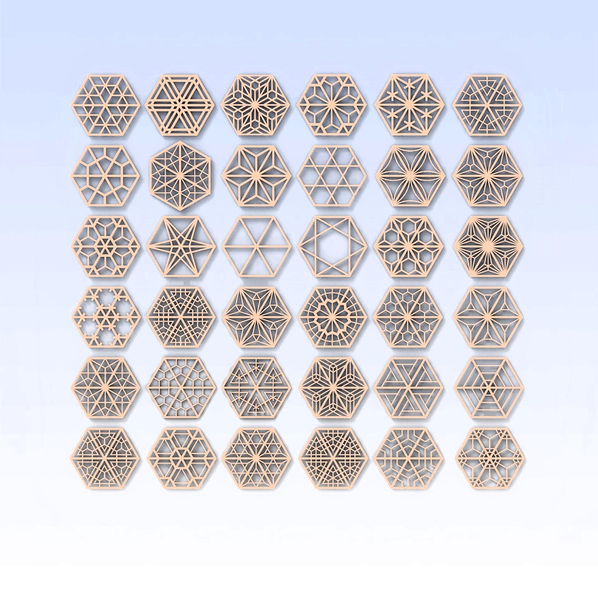 Kumiko Hexagonal Pattern Template Set of 36 (STL Files for 3D