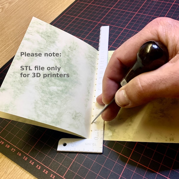 Bookbinding A5 ruler with flat punch and hole template with a width of 15 mm (only STL file for 3D printer)