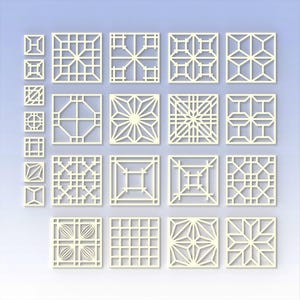 Kumiko Pattern Templates Asa-no-ha Izutsu-Tsugi 23 pieces (STL files for 3D printers)