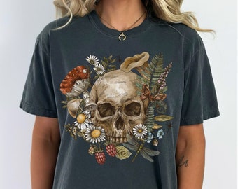 Floral Skull Boho Graphic Tee, Skeleton Blooms, Botanical Skull T Shirt, Wildflower Skull Shirt, Rose Skeleton Shirt