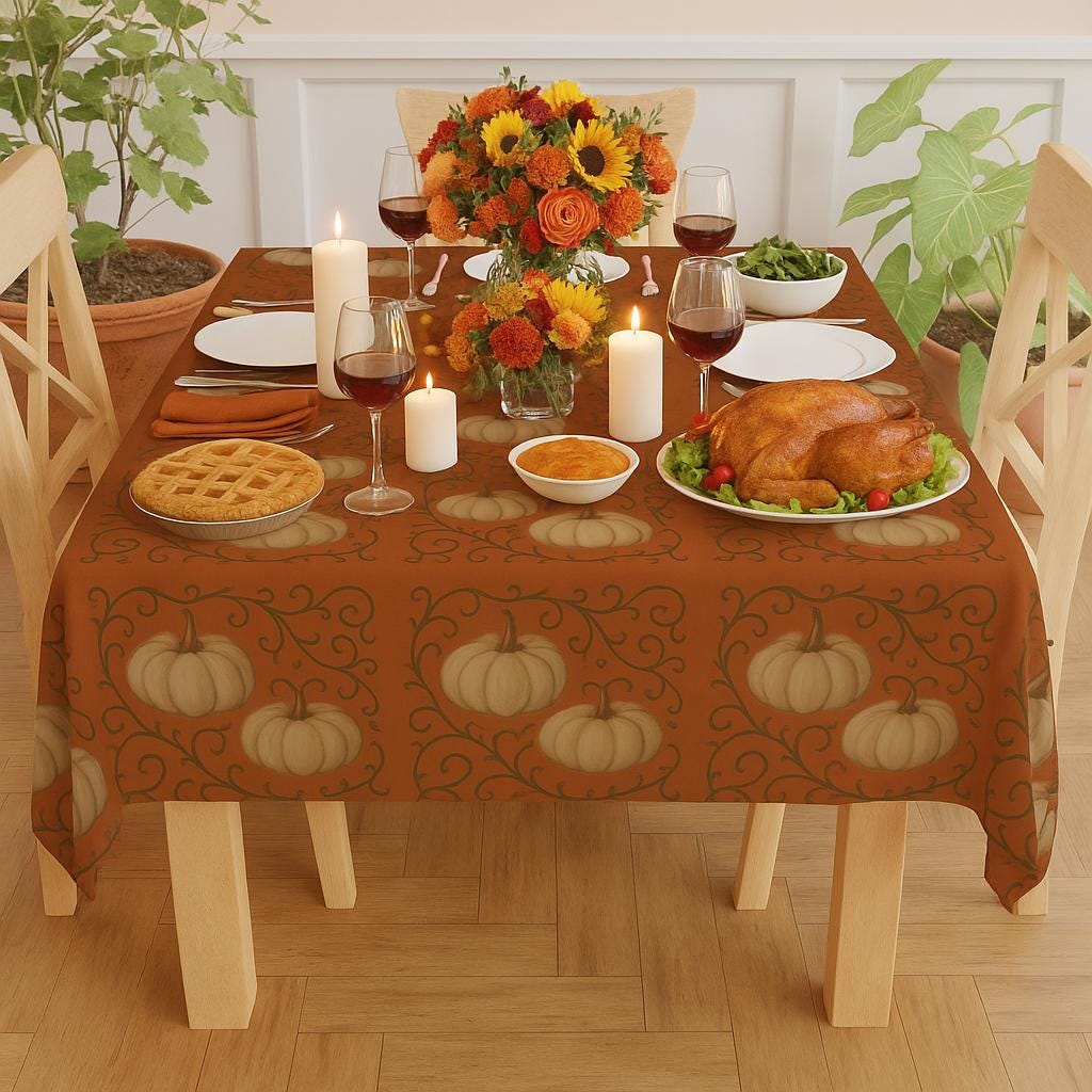 Vintage Pumpkin Linen Tablecloth Fall Harvest