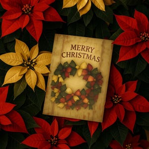 Paquete de postales navideñas vintage con lazo y corona, tarjeta de felicitación navideña con mensaje preimpreso con encanto rústico.