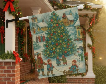 Grandmillennial Christmas Garden Flag: Vintage Village Winter Decor