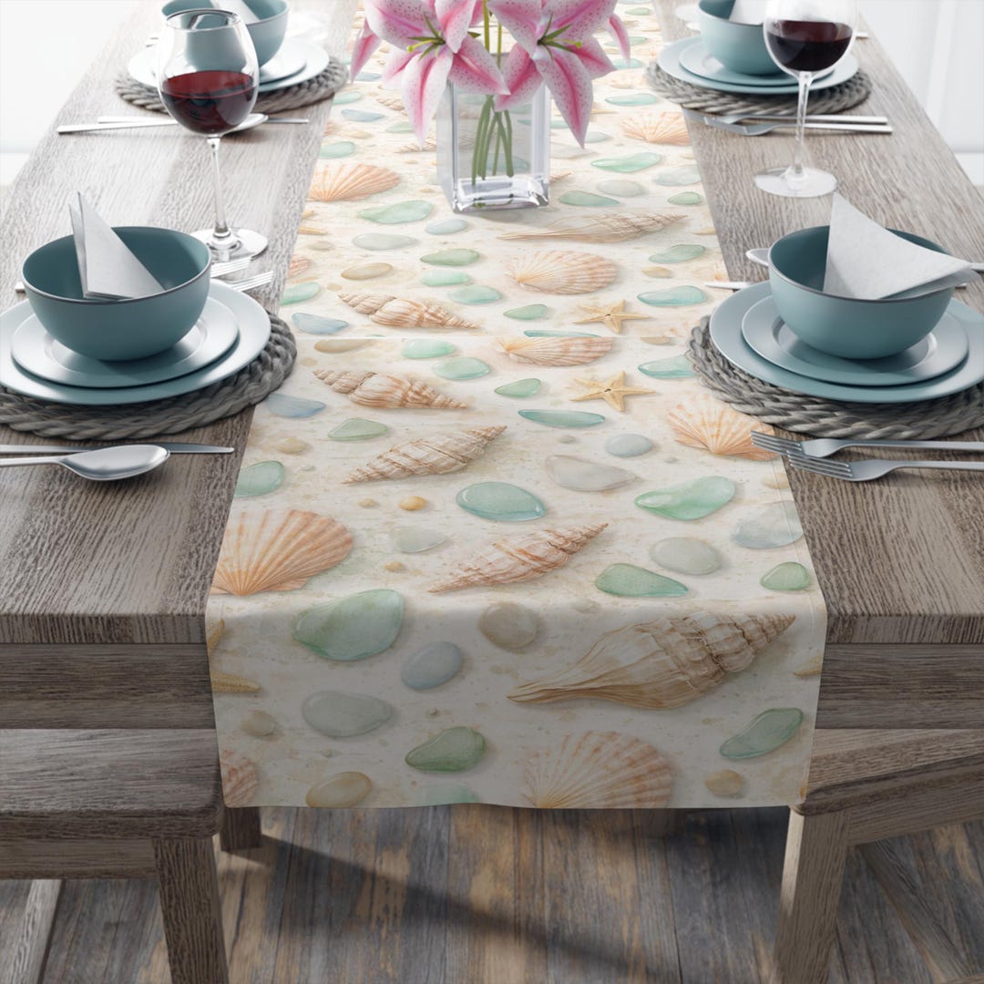 Runner Seashell Seashell and Sea Glass Table Runner Vintage Coastal Beach Decor - Etsy