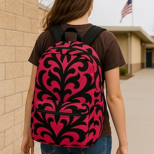 Pink and Black Swirl Backpack: Trendy Teen School Bookbag